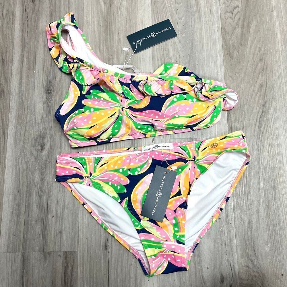 Michelle McDowell Bikini Women's S Going‎ Bananas Navy Ivy One Shoulder Set NWT